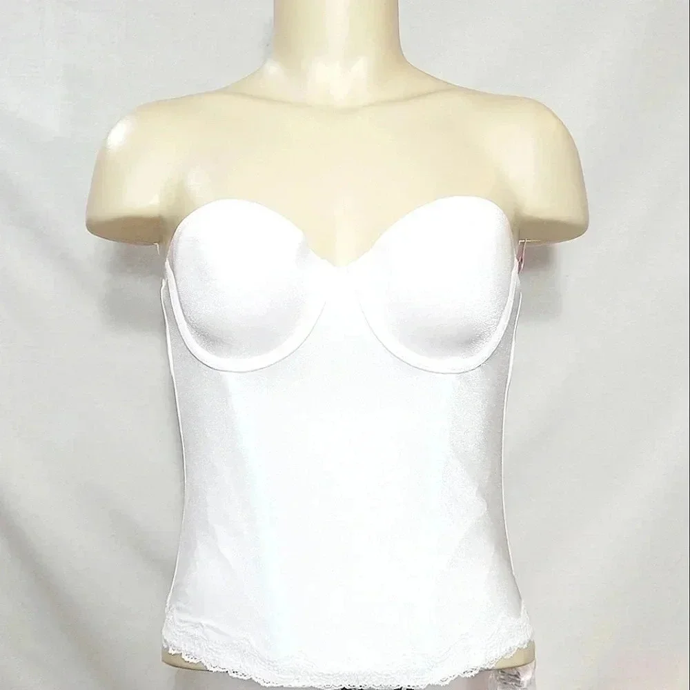 32D Jezebel 30242 Lace Attraction‎ Bustier Long Line UW Bridal Bra White NWT